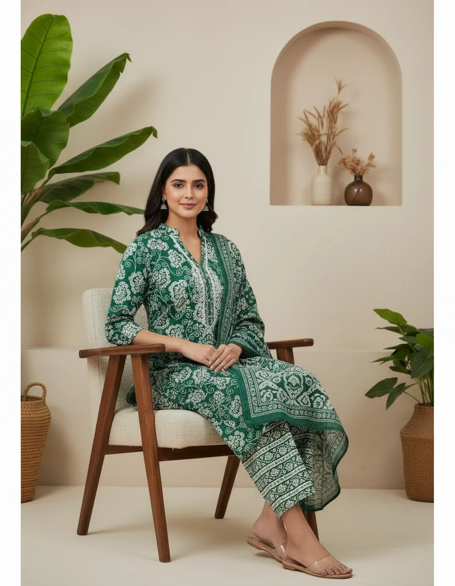 SYP India Women’s Cotton Ethnic Suit Set with Dupatta & Pant | Floral Design