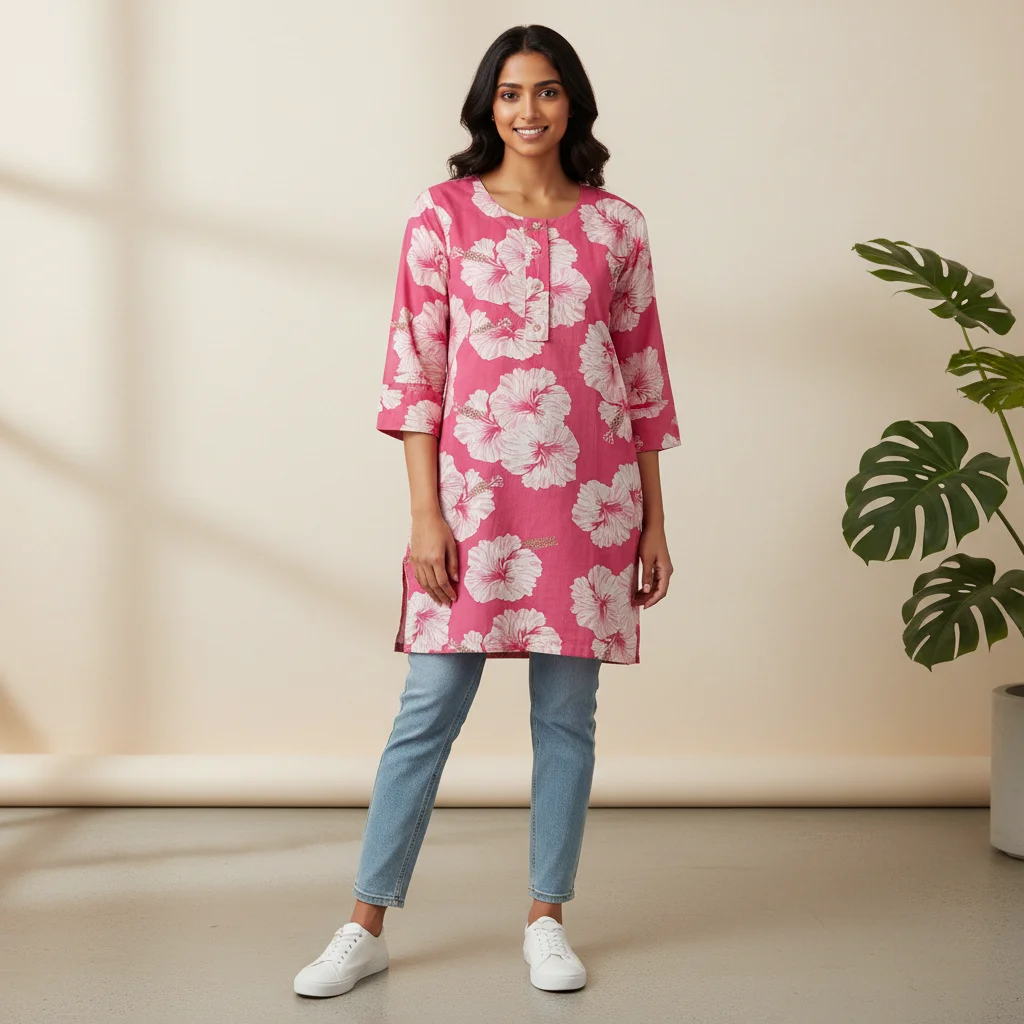 SYP India Women’s Elegant Pink Ethnic Short Kurti | Festive & Casual Wear