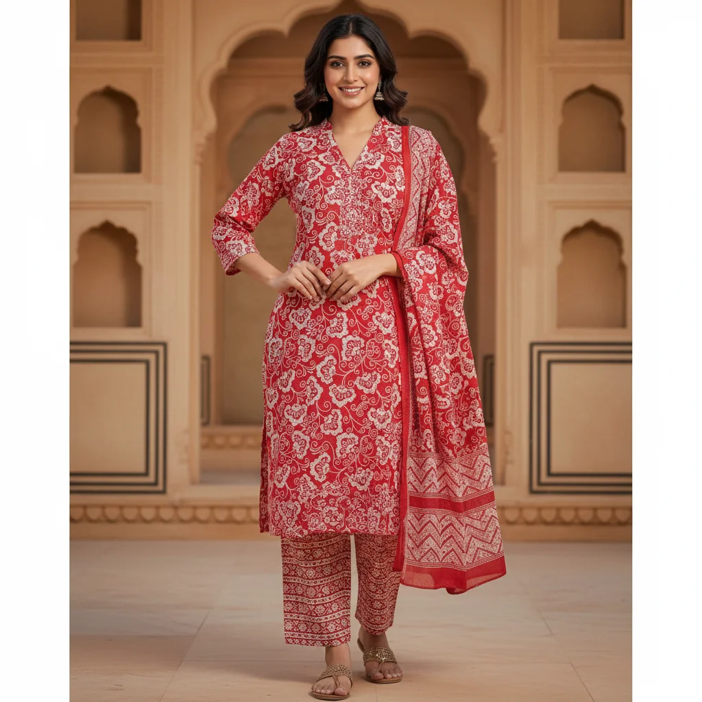 SYP India Women’s Cotton Ethnic Suit Set with Dupatta & Pant | Floral Design