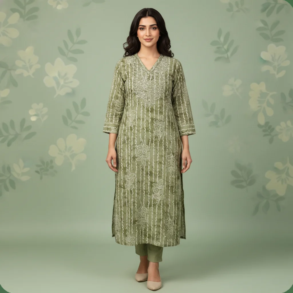 SYP India Women’s Cotton Muslin Chikankari Floral Ethnic Long Kurti