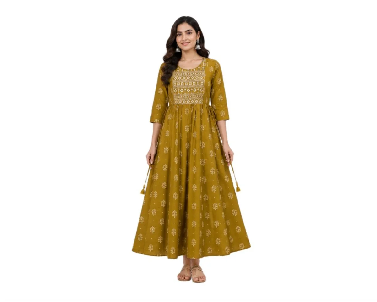 Mustard Yellow with White Ethnic Motif Print